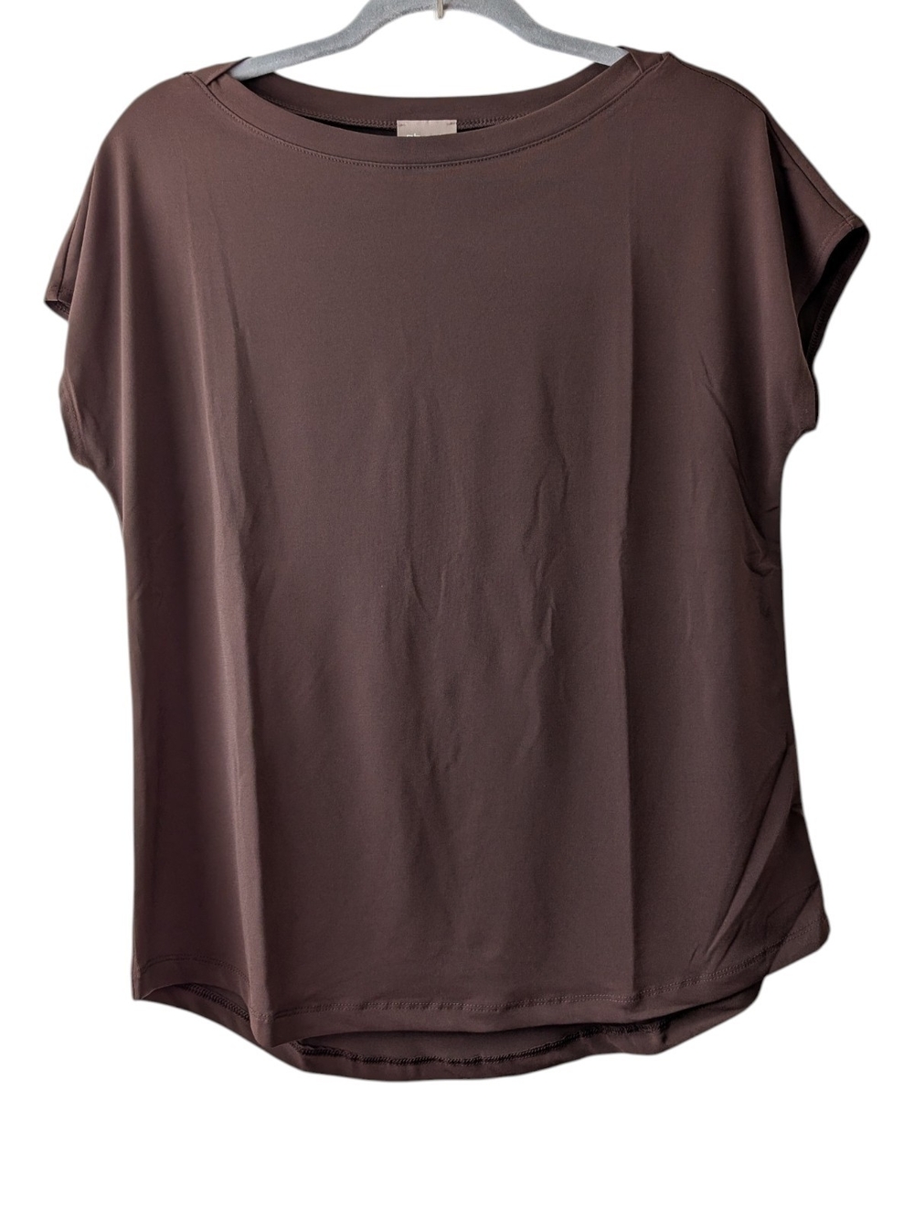 CHICO'S WOMEN'S BROWN SHORT SLEEVE BOAT NECK BLOUSE SIZE M/8